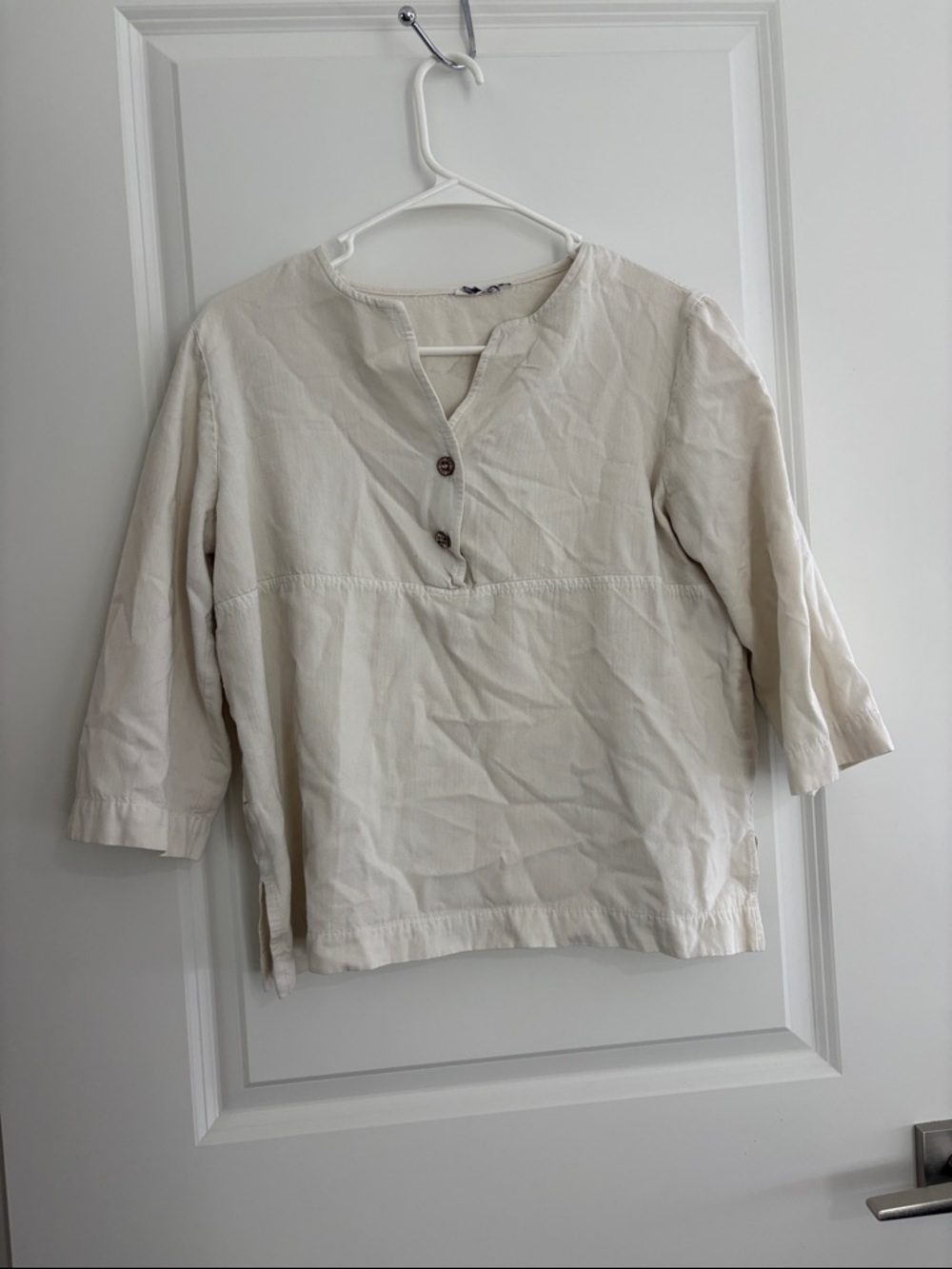 Lightweight Cream Button-Front Pullover Top